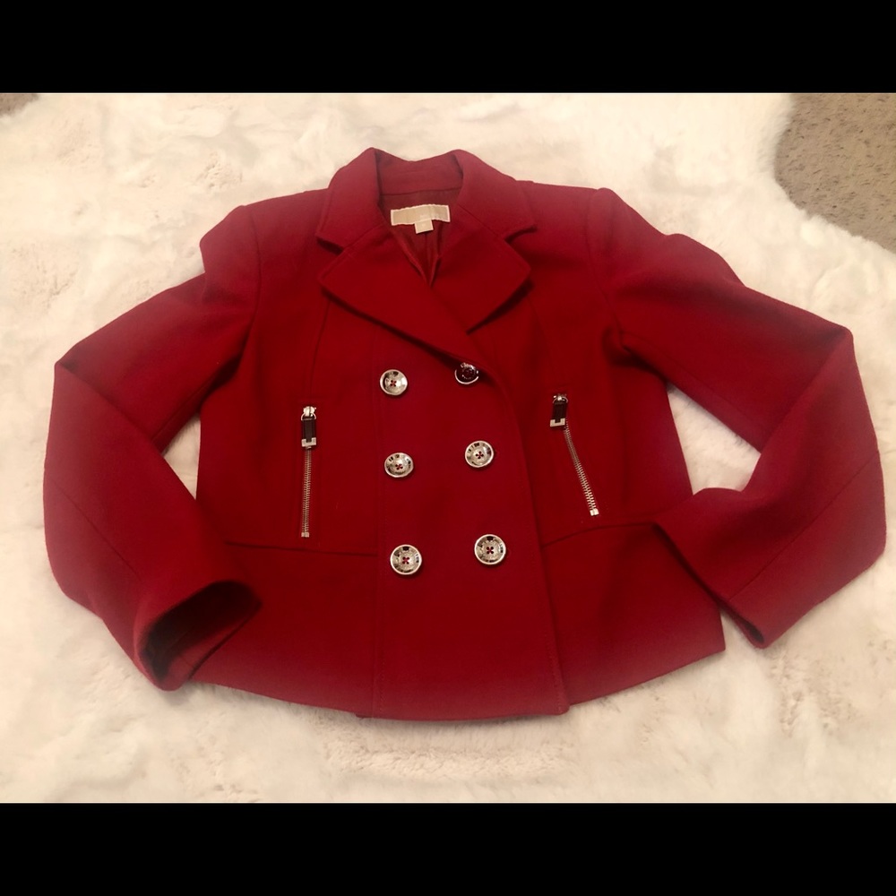 NWOT MICHAEL KORS RED PEACOAT SZ M